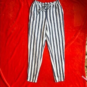 beachlunchlounge Navy and White Vertical Stripe Drawstring Pants